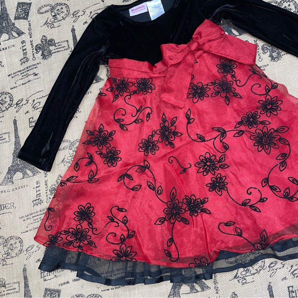 Blueberi Boulevard NWT! Black/Red Floral Lace Long Sleeve Princess Dress Size 3T - Picture 2 of 8